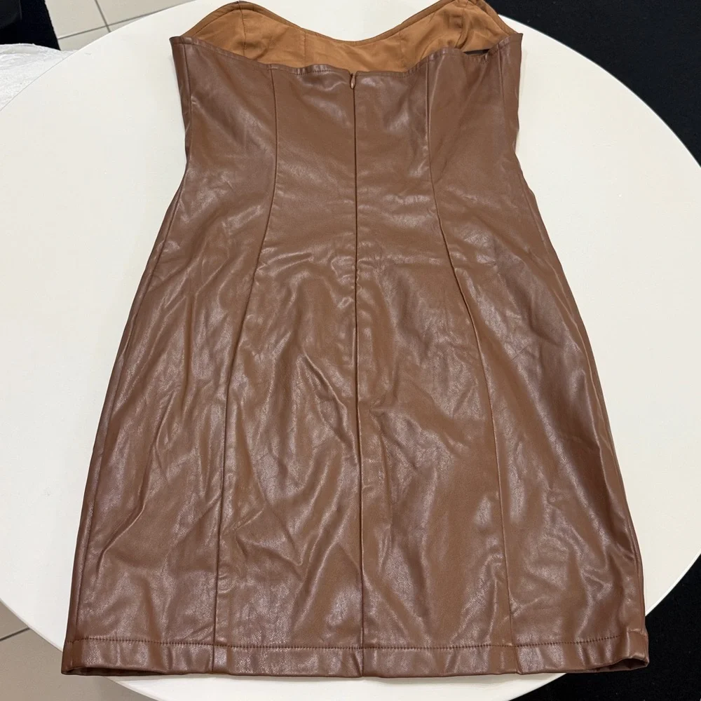 Princess Polly Brown Strapless Leather Dress Jessica Pu Mini Dress Brown size 4‎
